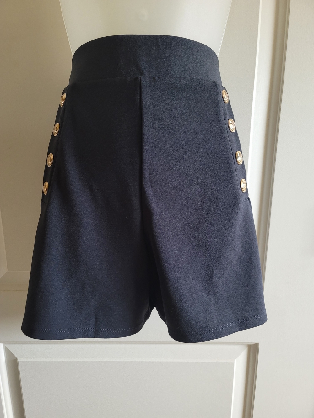 H&M Navy High Waist Shorts with Gold Button Accents - Picture 8 of 11
